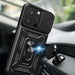 Armor Camshield Case with Stand and Camera Cover for iPhone 15 Pro Max Hybrid Armor Camshield - Black - Cell phone