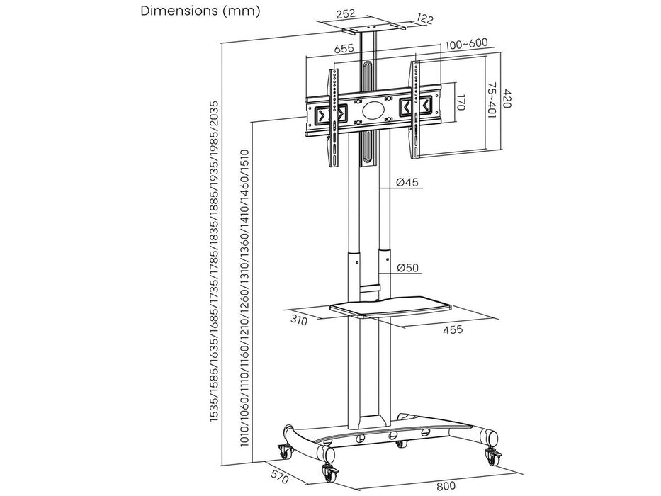 Art Mobile stand + mount for 32-70 inch TVs, 45 kg, S-12, VESA 600x400