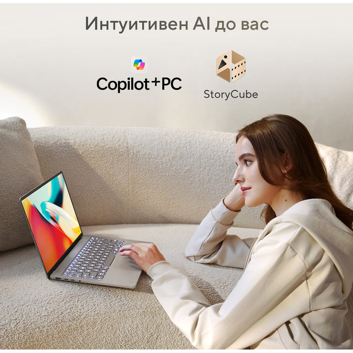 Ultrabook ASUS Zenbook A14 UX3407QA-QD273W 14.0 ", SNAPDRAGON X X1-26-100, RAM 16 GB, SSD 1000 GB, QUALCOMM ADRENO GPU, WINDOWS 11 HOME (ARM), ICELAND GRAY