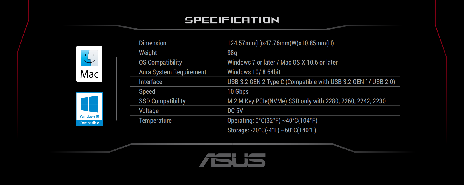 Drawer for SSD ASUS ROG Strix Arion Lite, Black