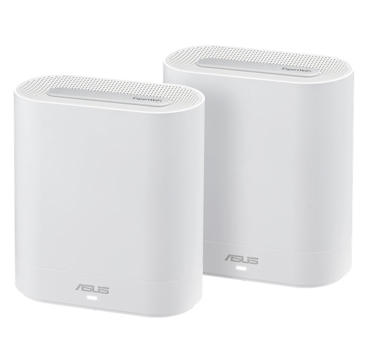 Asus Business Mesh WiFi system, ExpertWiFi EBM68 2PK, AX7800, Tri-Band, Quad-Core 1.7GHz CPU, 256MB/1GB Flash/RAM, 2.5G port, OFDMA, Beamforming, 8 SSIDs, customize guest portal, Commercial-Grade Network Security & VPN, wall mounting,White