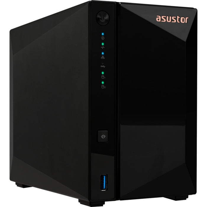 Asustor AS3302T_V2, 2 bay NAS, Realtek RTD1619B, Quad-Core, 1.7GHz (not ex.), 2.5GbE x1, USB3.2 Gen1 x3, WOW (Wake on WAN), Ttoolless installation, with hot-swappable tray, hardware encryption, MyArchive, EZ connect, EZ Sync, WoL, System Sleep Mode