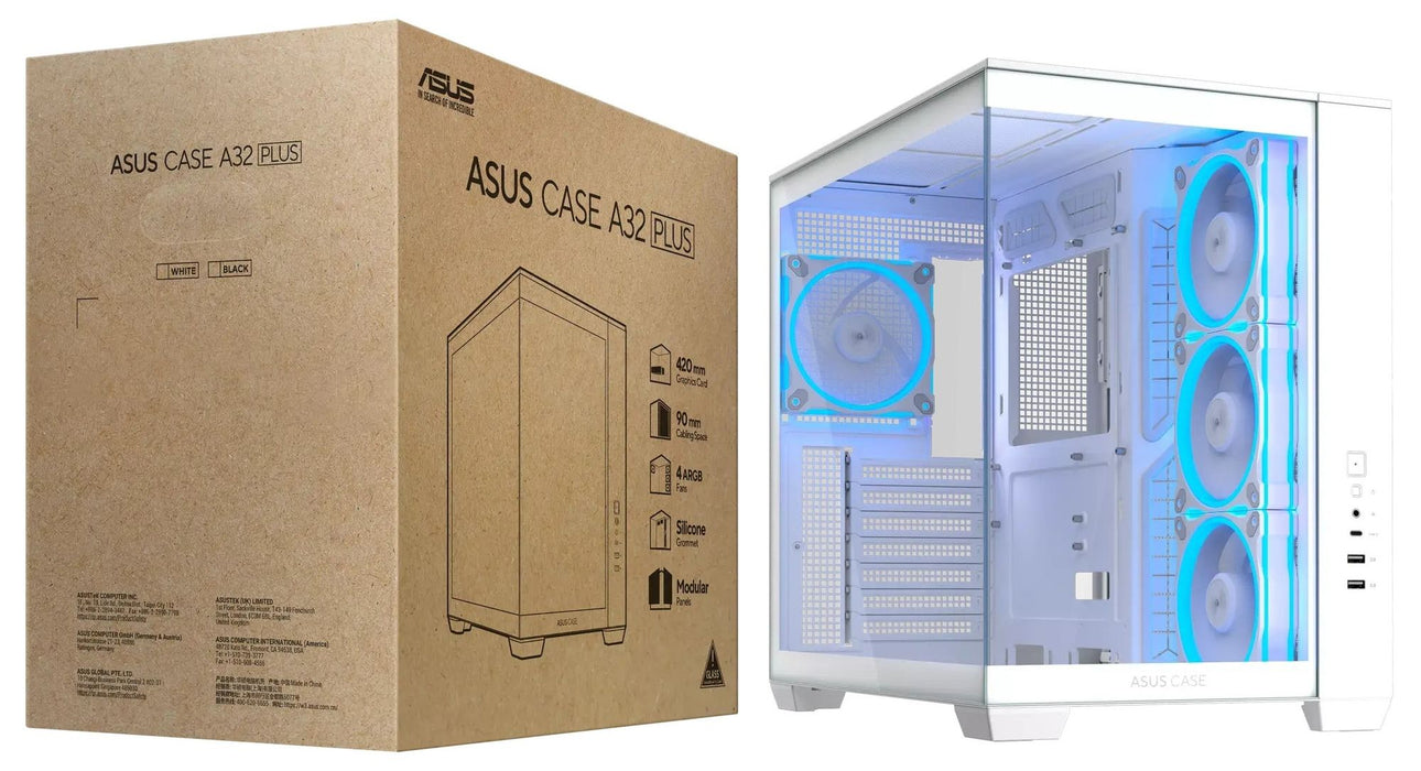 Box ASUS A32 PLUS Tempered Glass + 4 ARGB Fans - White