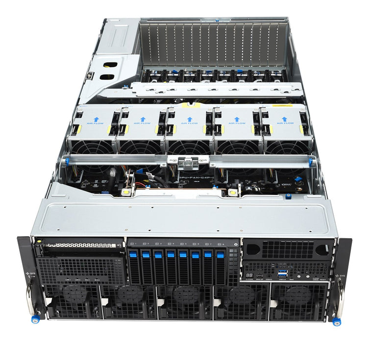 Platforma Asus Rack (4U) ESC8000A-E13X AMD EPYC 9005 (8xNVMe, 2xM.2, 2x10Gbe, 8xQSFP, IPMI, R3200W)