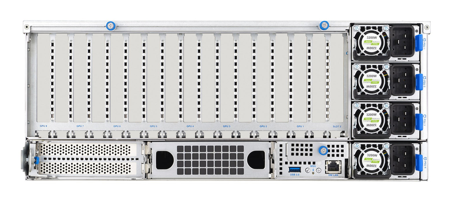Platforma Asus Rack (4U) ESC8000A-E13X AMD EPYC 9005 (8xNVMe, 2xM.2, 2x10Gbe, 8xQSFP, IPMI, R3200W)