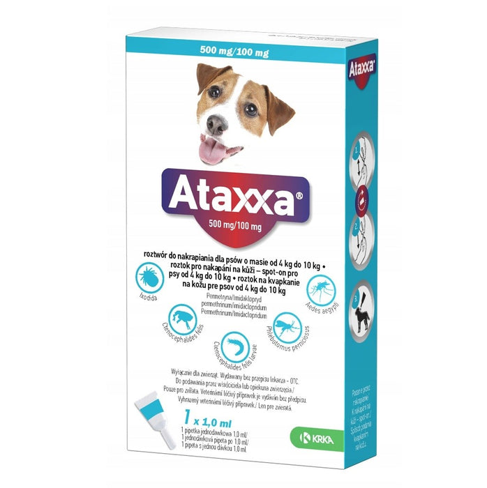 ATAXXA 500mg/100mg (4-10kg) - drops against fleas and ticks for dogs – 1x1ml