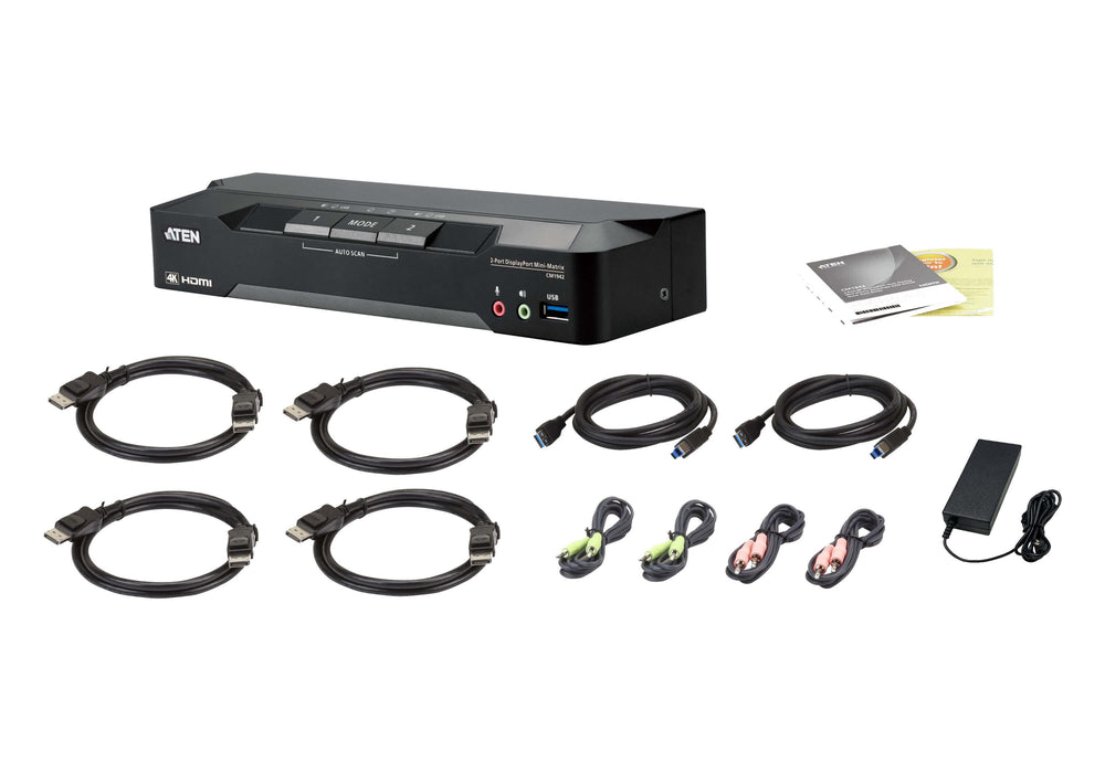KVM Switch, ATEN CM1942, 2-Port, USB, HDMI, DisplayPort, Mini-Matrix Boundless