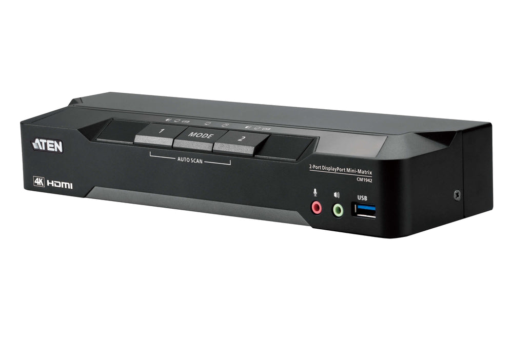 KVM Switch, ATEN CM1942, 2-Port, USB, HDMI, DisplayPort, Mini-Matrix Boundless