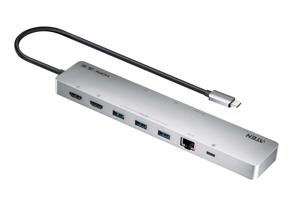 ATEN Docking 11-in-1 USB-C Multiport Dock + Power Pass-Through, 2 x HDMI, LAN, 3.5mm, USB-C, SD Card, microSD, 3 x USB 3.2