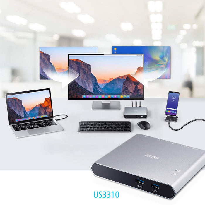 KVM Switch, ATEN US3310, 2-Port, 4K, HDMI, USB-C