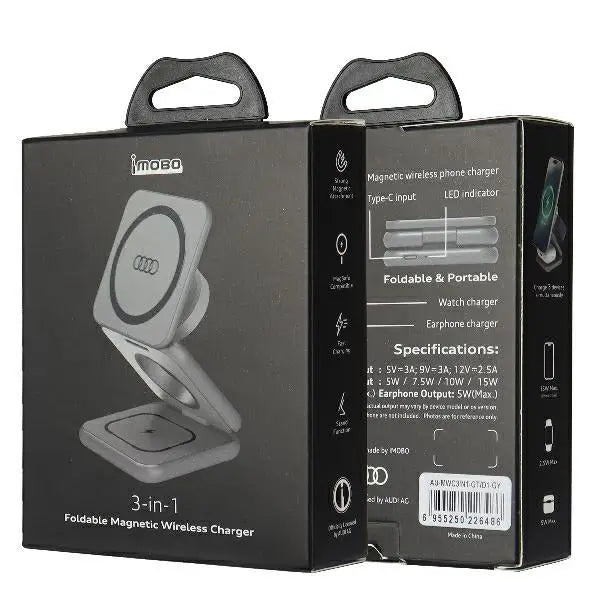 Audi Big Logo foldable inductive charger 3in1 - gray - Cell phone USB charger<<<HurtelXML