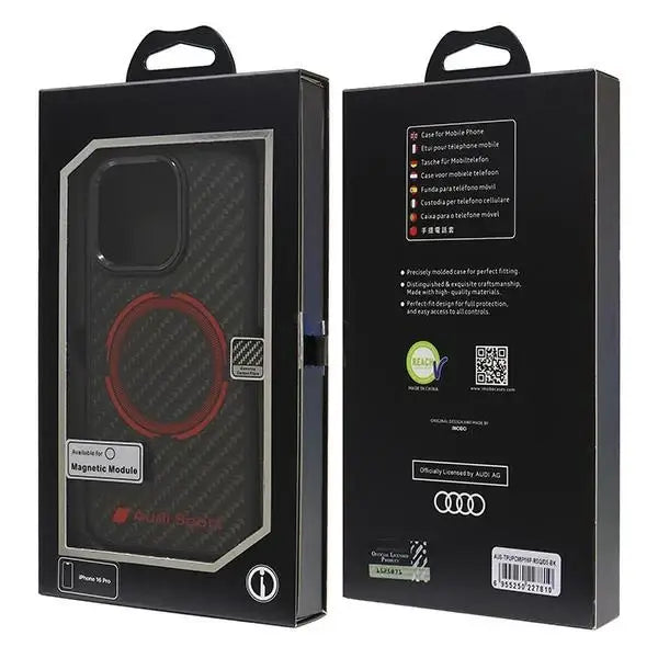 Audi Carbon Fiber Sport Red Circle MagSafe Case for iPhone 16 Pro 6.3’’ - Black - Cell phone cases