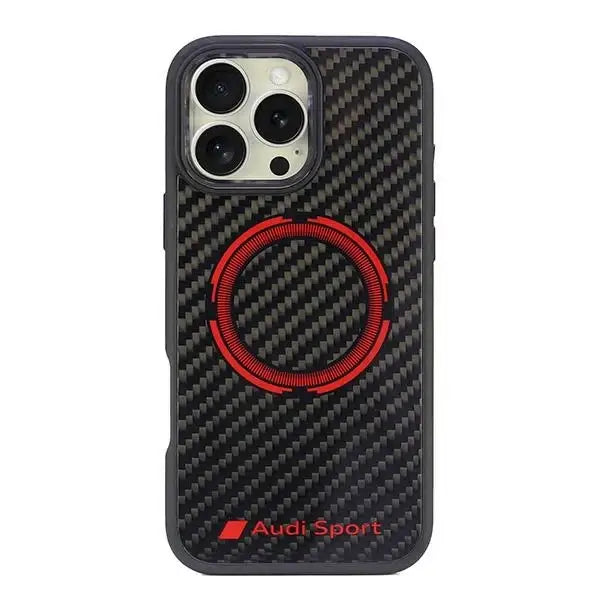 Audi Carbon Fiber Sport Red Circle MagSafe Case for iPhone 16 Pro Max 6.9’’ - Black - Cell phone cases