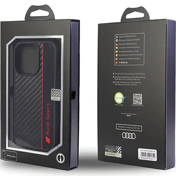 Audi Carbon Fiber Stripe iPhone 14 Pro 6.1’’ black/black hardcase AUS-TPUPCIP14P-R8/D1-BK - Cell phone cases