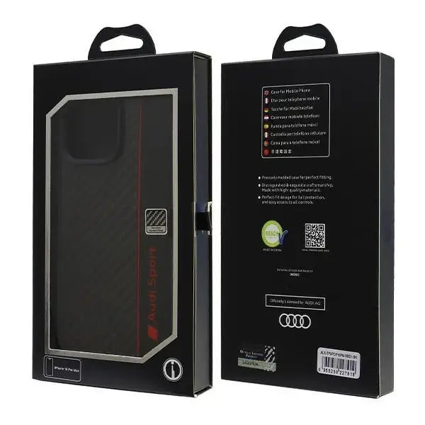 Audi Carbon Fiber Stripe iPhone 16 Pro Max 6.9’’ black hardcase AUS-TPUPCIP16PM-R8/D1-BK - Cell phone cases