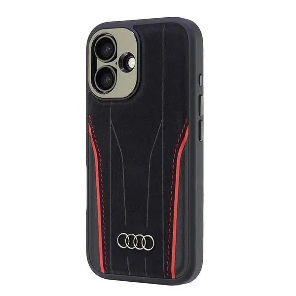 Audi Genuine Leather MagSafe iPhone 16 6.1’’ black-red hardcase AU-TPUPCMIP16-R8/D3-RD - Cell phone cases
