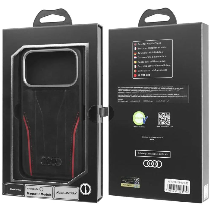 Audi R8 Genuine Leather MagSafe Case for iPhone 17 Pro - Black and Red - Cell phone cases and covers<<<HurtelXML
