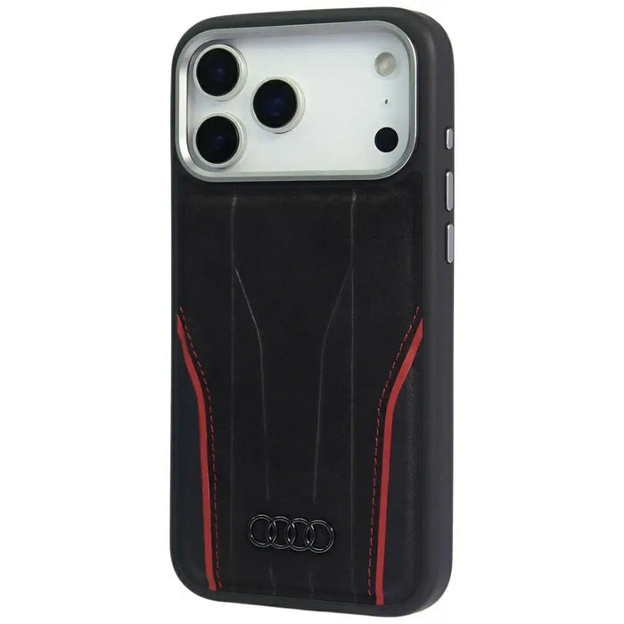 Audi R8 Genuine Leather MagSafe Case for iPhone 17 Pro - Black and Red - Cell phone cases and covers<<<HurtelXML