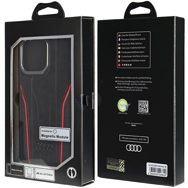Audi Genuine Leather case with MagSafe for iPhone 14 Pro Max - black and red