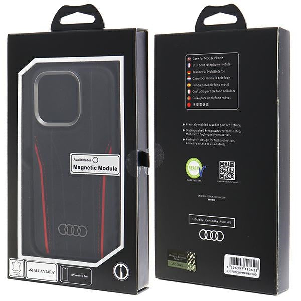 Audi Genuine Leather case with MagSafe for iPhone 15 Pro - black and red