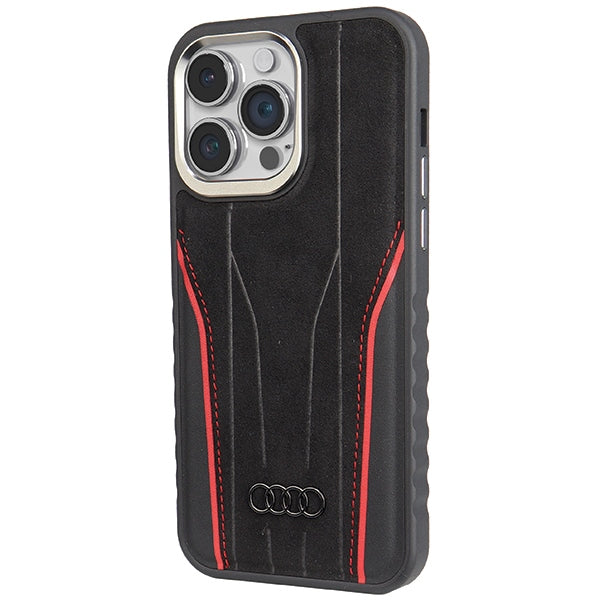 Audi Genuine Leather case with MagSafe for iPhone 15 Pro - black and red