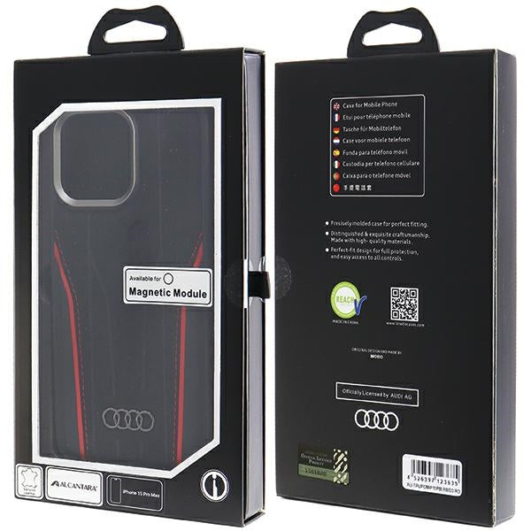Audi Genuine Leather case with MagSafe for iPhone 15 Pro Max - black and red
