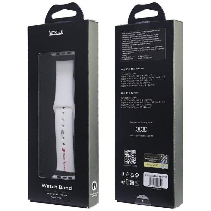 Audi Sport Red Logo Silicone Watch Strap for Apple Watch 44 / 45 / 46 / 49 mm - white