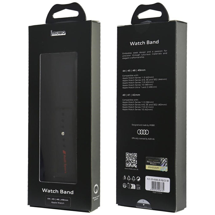 Audi Sport Red Logo Silicone Watch Strap for Apple Watch 44 / 45 / 46 / 49 mm - black
