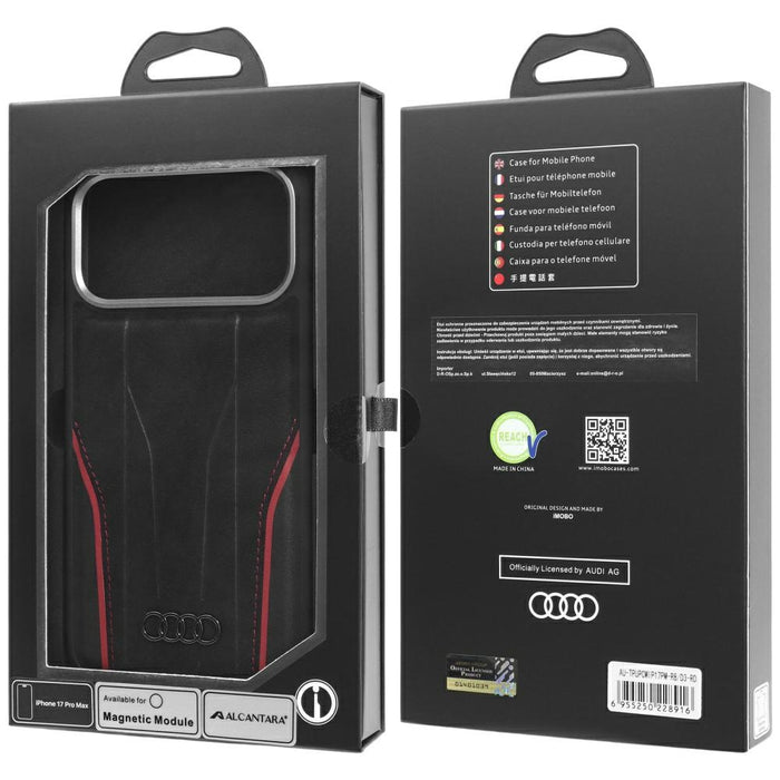Audi R8 Genuine Leather MagSafe Case for iPhone 17 Pro Max - Black and Red
