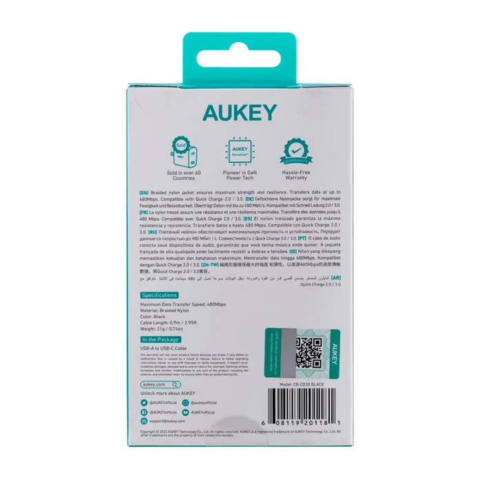 AUKEY CB-CD30 USB cable 0.9 m USB A USB C Black - USB cablesAKG-KAB<<<GSM accessoriesAKG<<<ActionPL