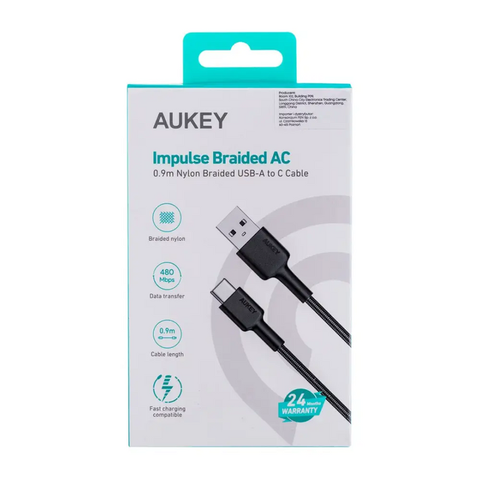 AUKEY CB-CD30 USB cable 0.9 m USB A USB C Black - USB cablesAKG-KAB<<<GSM accessoriesAKG<<<ActionPL