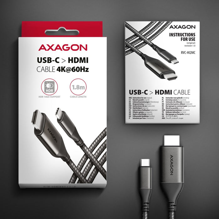 Axagon RVC-HI2MC video cable adapter 1.8 m USB Type-C HDMI Black