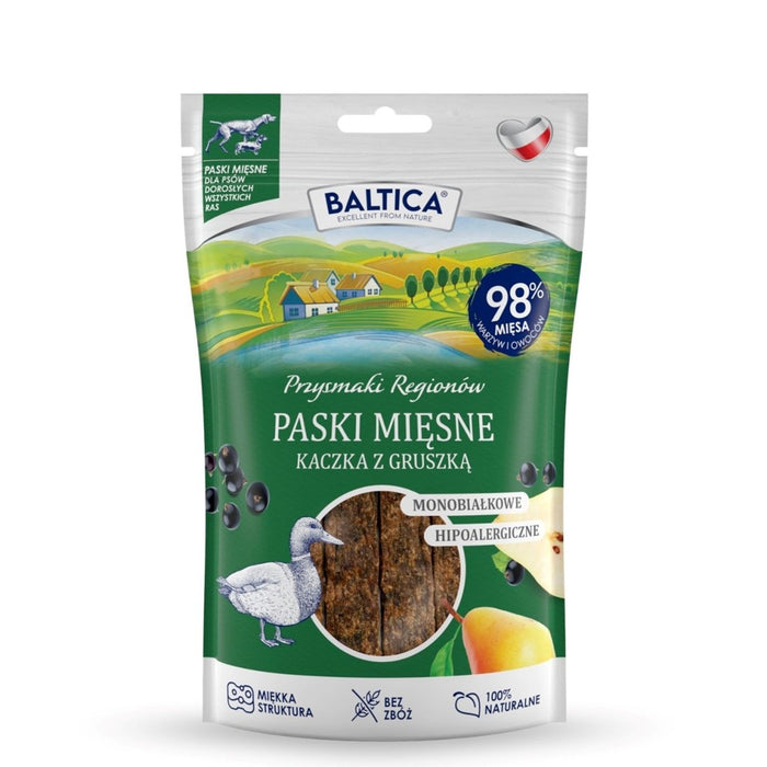 BALTICA Przysmaki Regionów Mono Meat Strips Duck with Pear – dog treat – 90 g