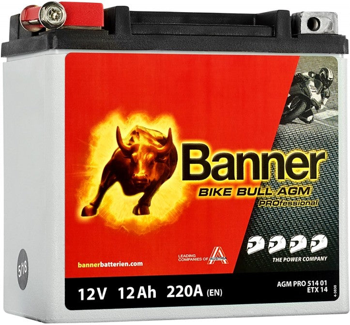 BANNER BIKE BULL AGM PROFESSIONAL ETX14 12AH 220A L+