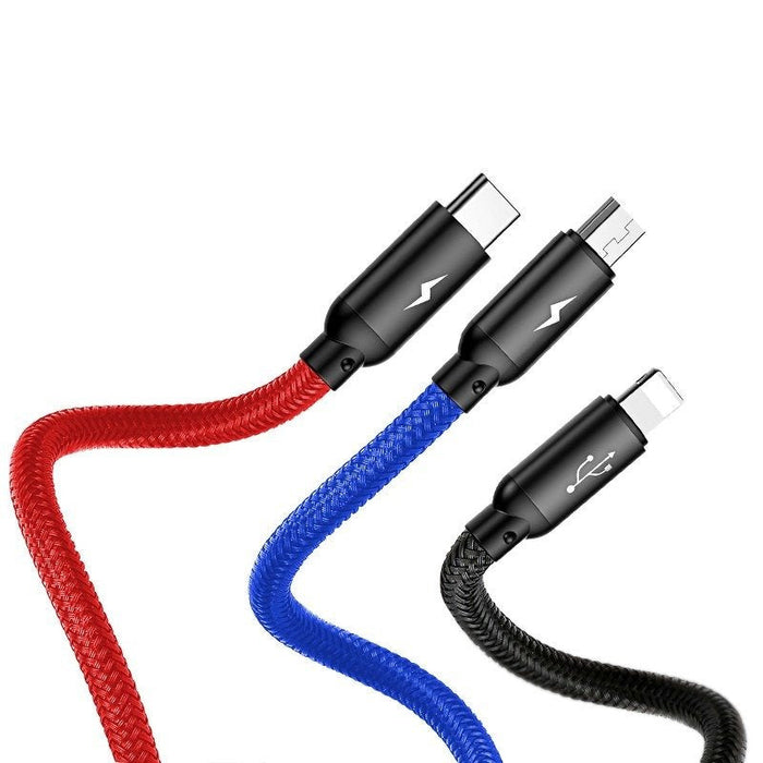 Baseus 3in1 Cable USB-C / Lightning / Micro 3,5A 0,3m (Black) - Combo Cables<<<USB cables<<<GSM