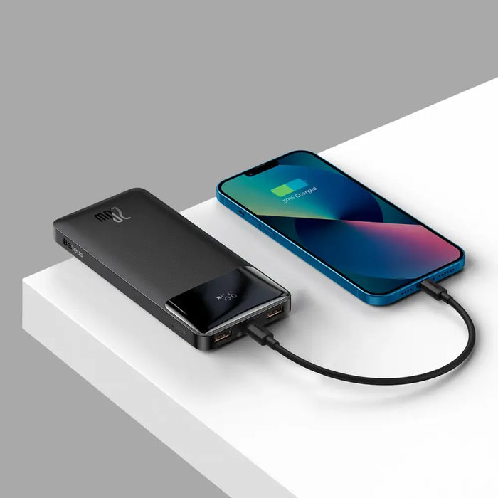 Baseus Bipow Fast Charging Power Bank 10000mAh 20W Black (Overseas Edition) + USB-A - Micro USB 0.25m Black Cable