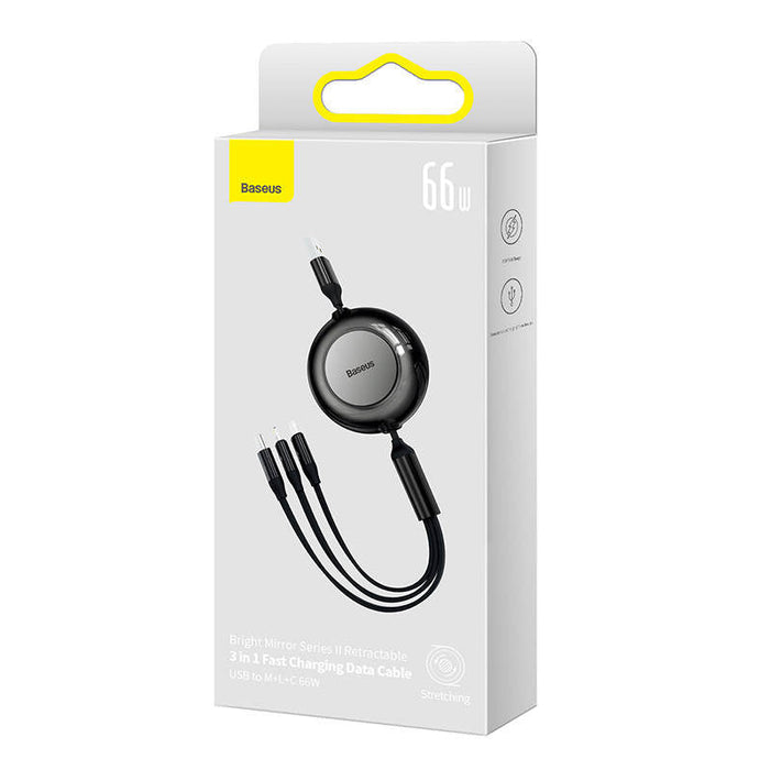 Baseus Bright Mirror 3 USB 3-in-1 cable for micro USB / USB-C / Lightning 66W / 2A 1.1m (Black) - Combo Cables<<<USB