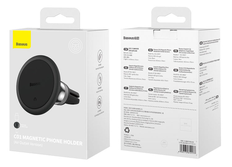 Baseus C01 Overseas Edition magnetic car holder for air vent - black - Cell phone holders<<<HurtelXML