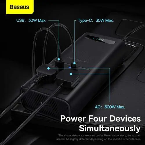 Baseus Car Power Inverter 150W 12V / 500W 220V (C + U + Dual EU plug) Black (CGNB000101) - Wireless Headphones