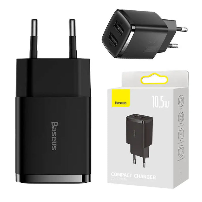 Baseus Compact Quick Charger 2x USB 10.5W (black) - mains chargers<<<Chargers<<<GSM Accessories<<<InnproXML&&&Cell