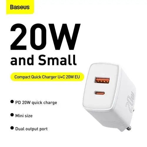 Baseus Compact Quick Charger USB USB-C 20W (white) - Car charger<<<Основна<<<DunaXML&&&Car