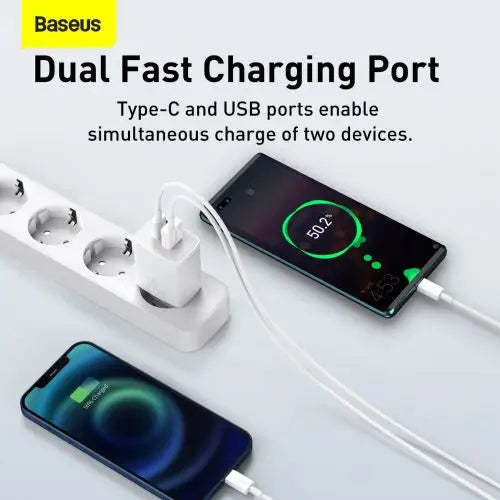 Baseus Compact Quick Charger USB USB-C 20W (white) - Car charger<<<Основна<<<DunaXML&&&Car