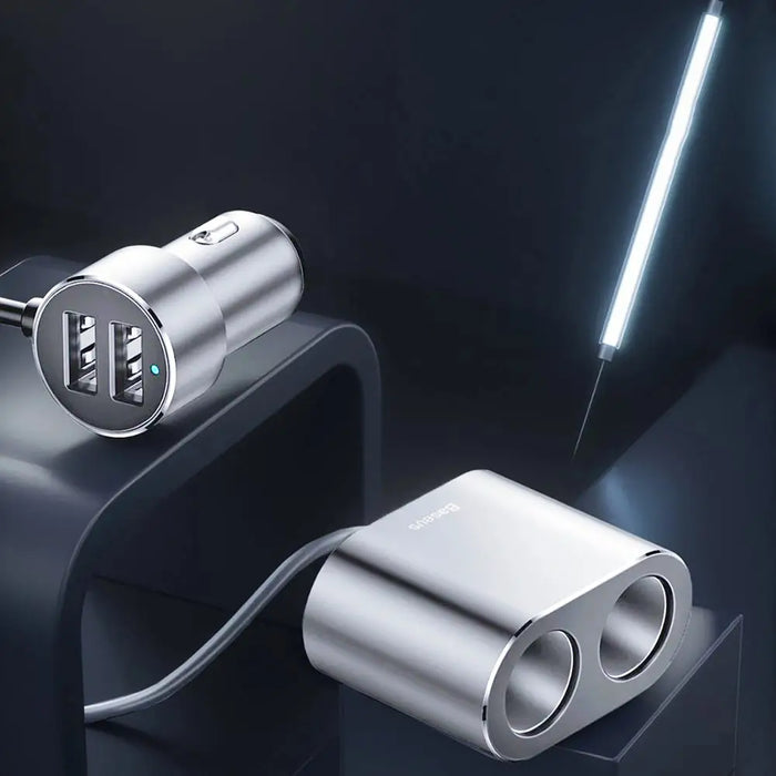 Baseus CRDYQ-0S splitter 2x cigarette lighter socket 80W 2x USB-A 3.1A - silver - Cell phone USB