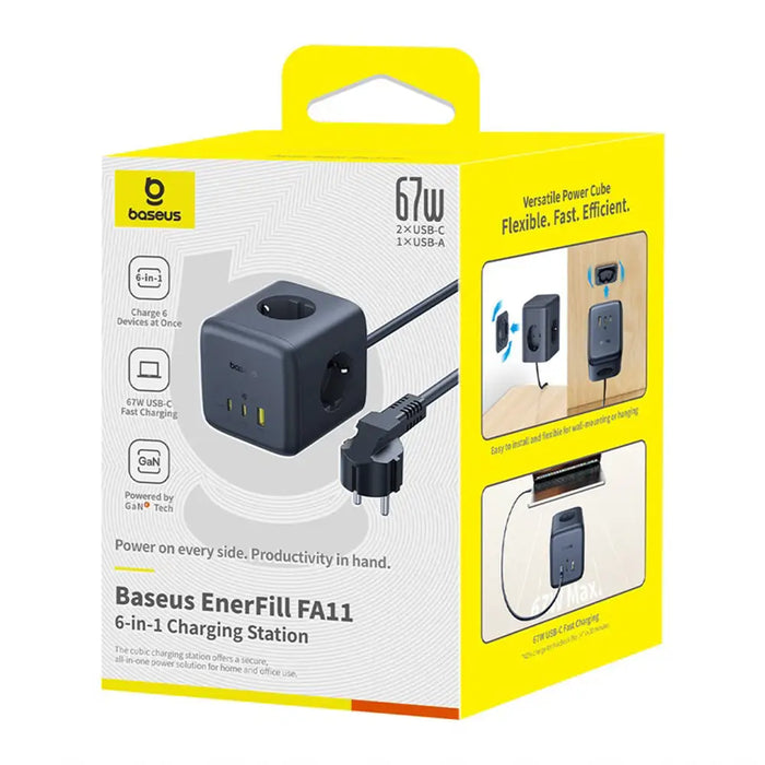 Baseus EnerFill FA11 67W Power Strip USB-A + USB-C Cube + 3 x EU Socket 1.5m - Black - Cell phone USB