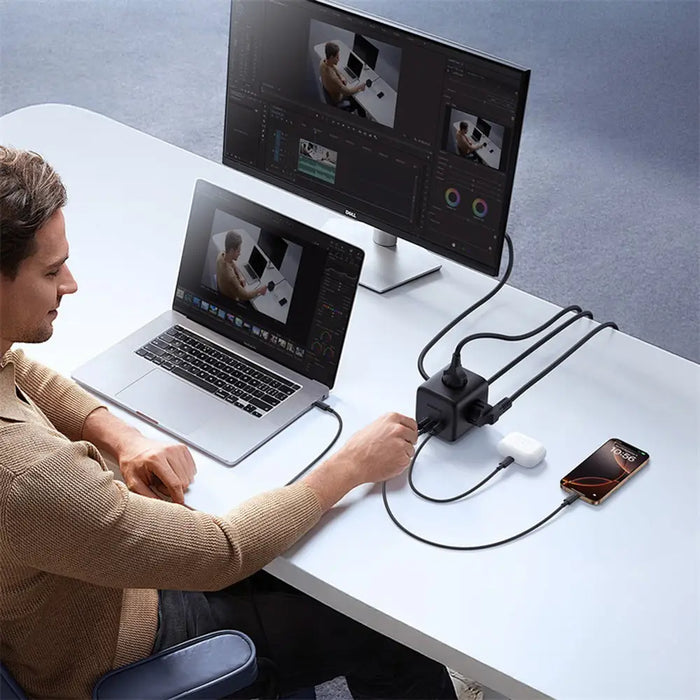 Baseus EnerFill FA11 67W Power Strip USB-A + USB-C Cube + 3 x EU Socket 1.5m - Black - Cell phone USB