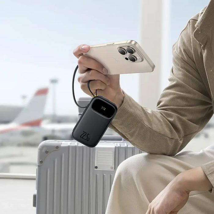 Baseus EnerFill FC31 10000mAh 22.5W Powerbank with Digital Display and 2 Built-in Cables (USB-C + Lightning) - Black