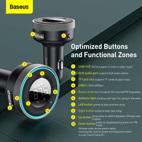 Baseus Enjoy Car Wireless MP3 Charger Bluetooth 5.0 microSD AUX (black) - Car
