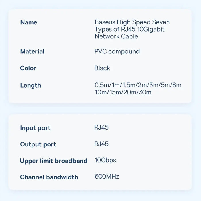 Baseus Ethernet RJ45 10Gbps 30m network cable (black) - Network cables<<<HurtelXML&&&Network cables<<<Cables<<<IT