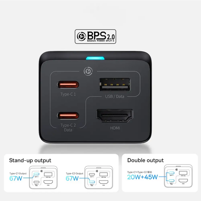 Baseus fast charger GaN5 Pro HUB HDMI 2 x USB-C / USB-A / HDMI 4K 30Hz 1.5m black + USB-C cable - USB-C 100W 40Gb/s