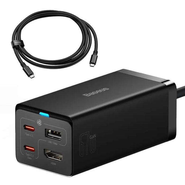 Baseus fast charger GaN5 Pro HUB HDMI 2 x USB-C / USB-A / HDMI 4K 30Hz 1.5m black + USB-C cable - USB-C 100W 40Gb/s